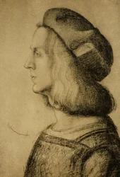 レオナルド・ダ・ヴィンチが描いた横顔の男の胸像。内閣描画と版画、ウフィツィ美術館、フィレンツェ